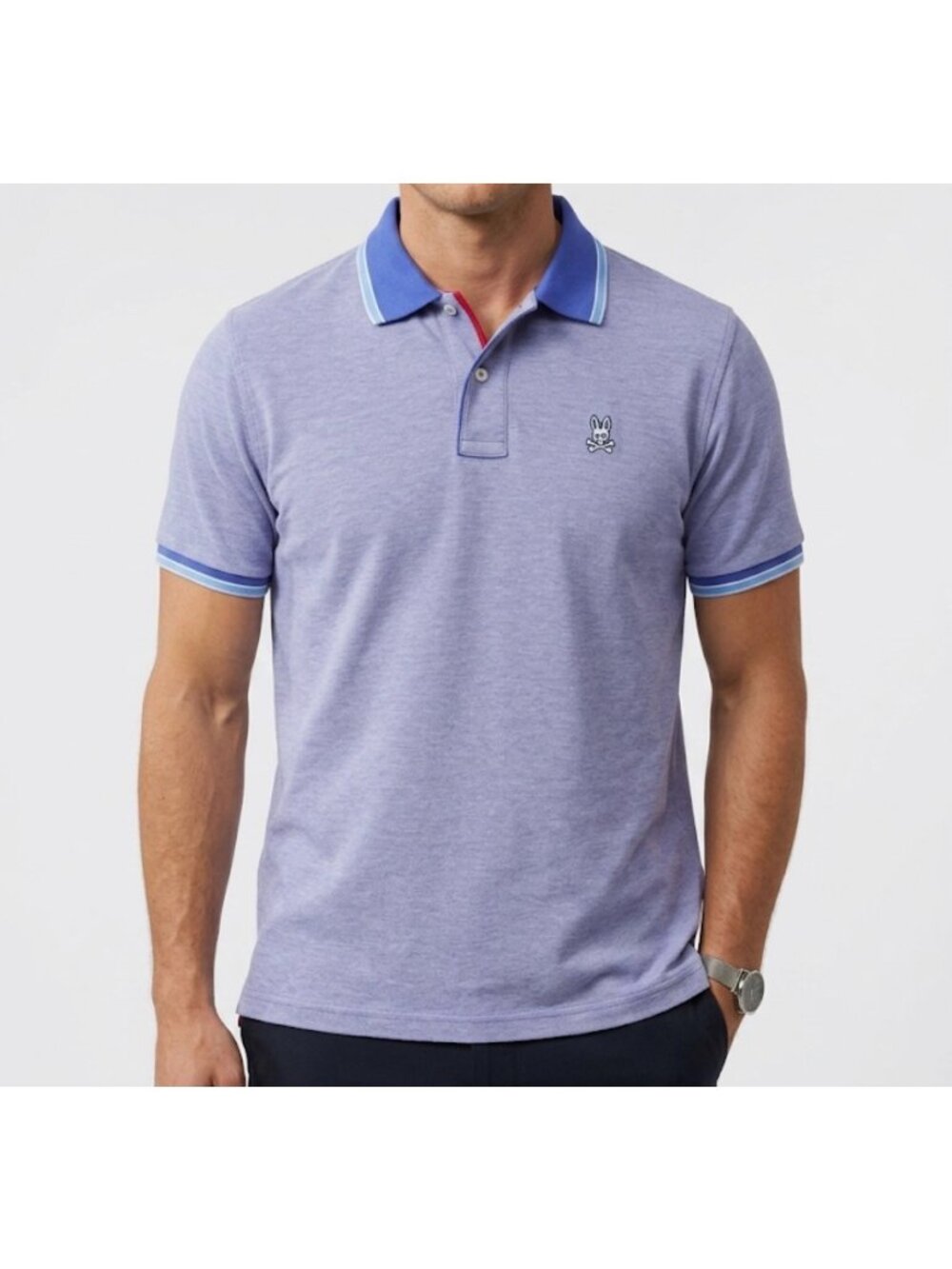 Psycho Bunny Mens Purple Polo Shirt Blue Collar Trim Size 4 Short Sleeve Casual